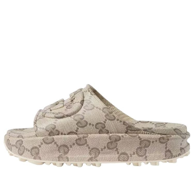 Кецове и обувки Gucci GG Slide Sandal 'Interlocking G' Бежово | 725535-JAAC6-9742