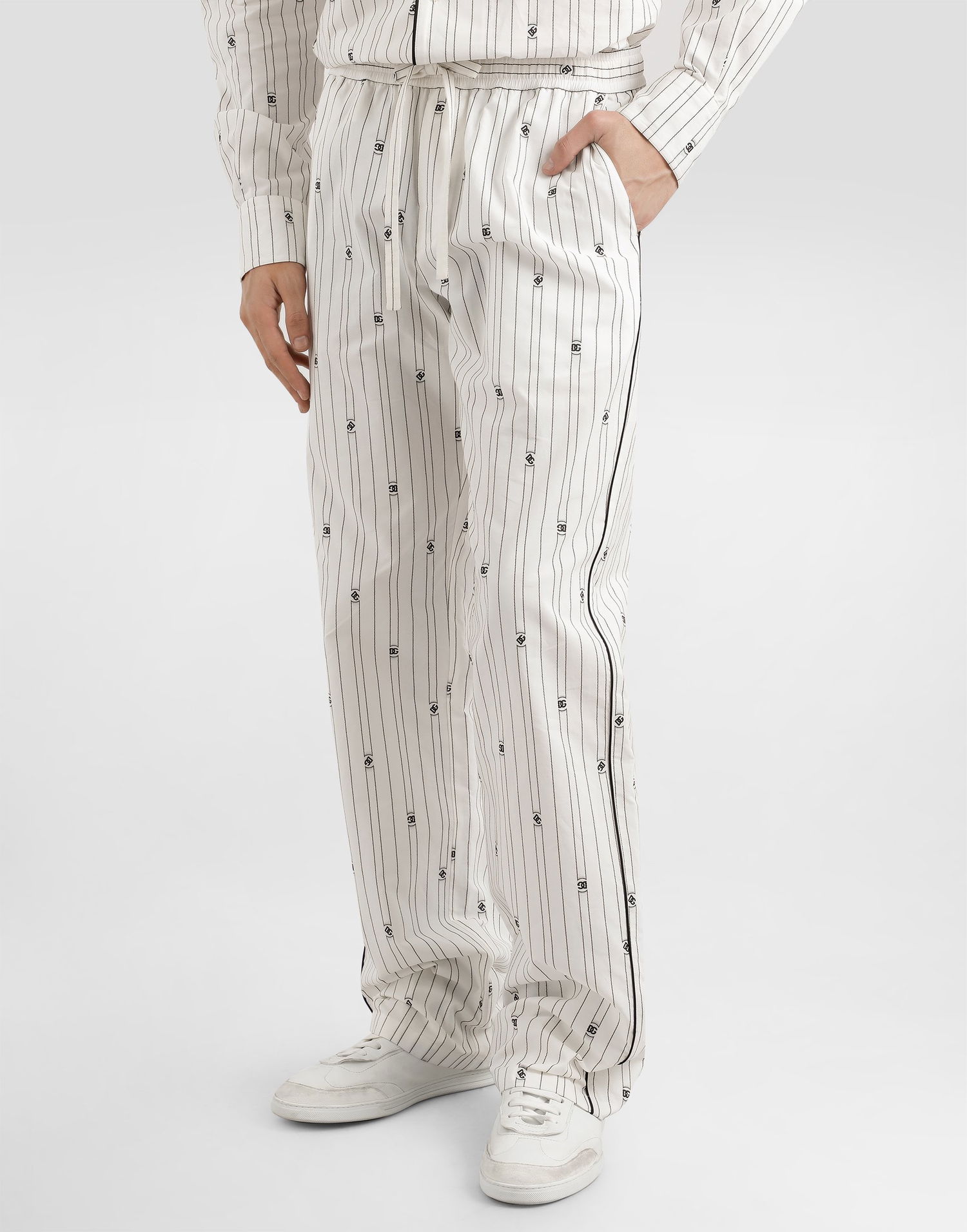 Панталони Dolce & Gabbana Dolce & Gabbana Logo Striped Drawstring Trousers Бяло | GVRMATHJMQRS8350, 1