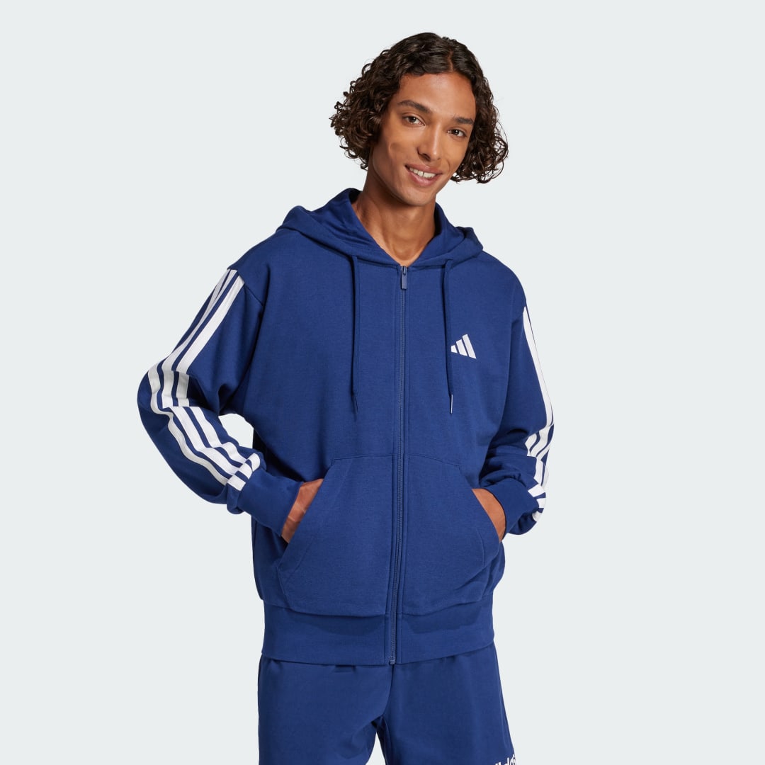 Суитчър adidas Performance 3-Stripes Full-Zip Hoodie Синьо | JE6341, 0