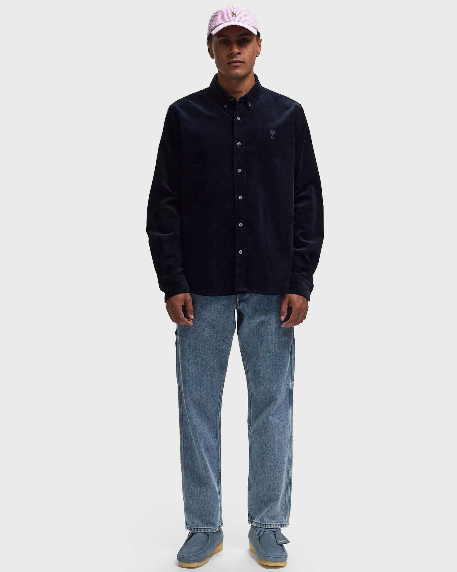 Риза AMI Corduroy Button-Down Shirt Синьо | USH060.CO0089-4011, 1