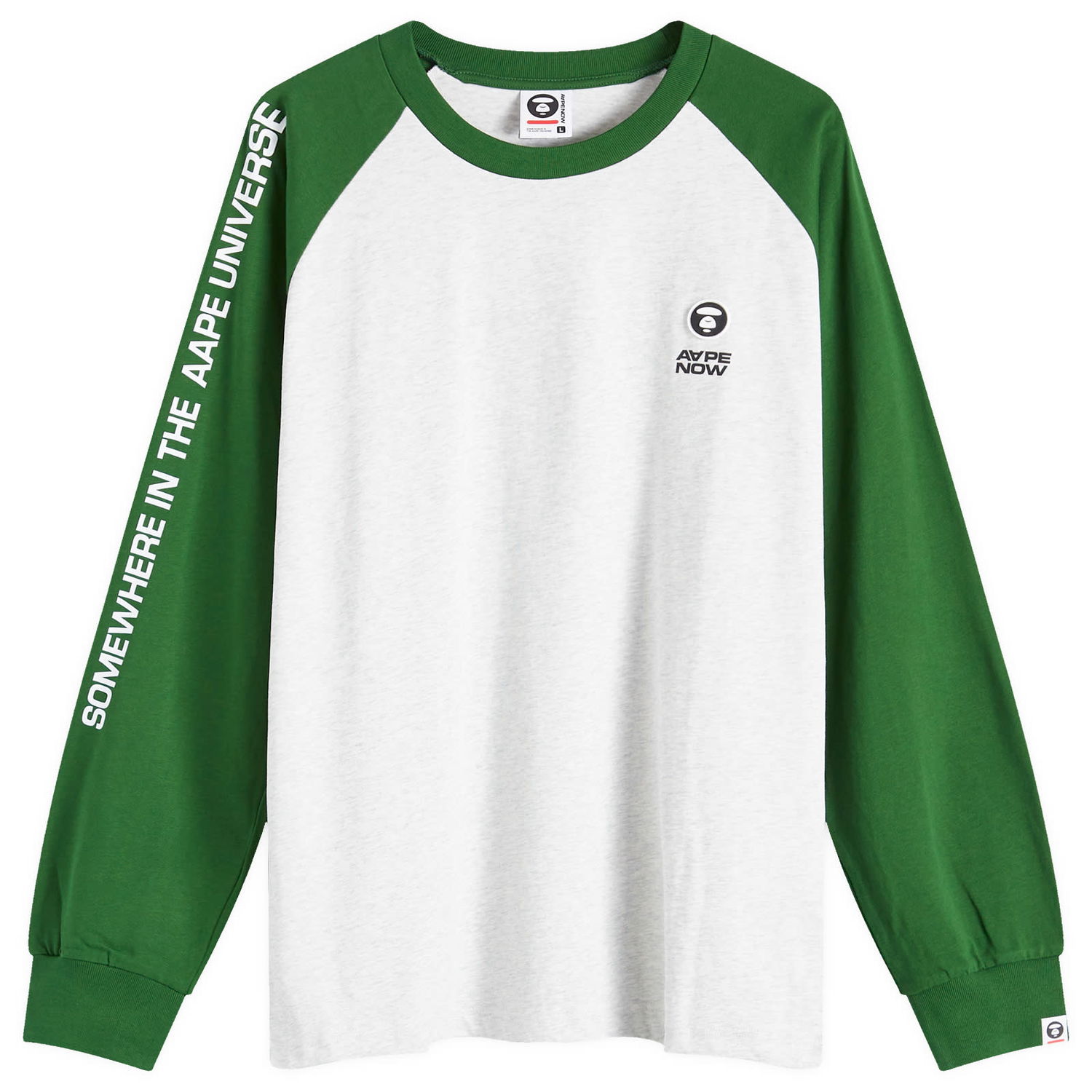 Тениска AAPE by A Bathing Ape AAPE Now Raglan Long Sleeve T-Shirt, Size Large Зелено | AAPLTM1541XANGRX, 0