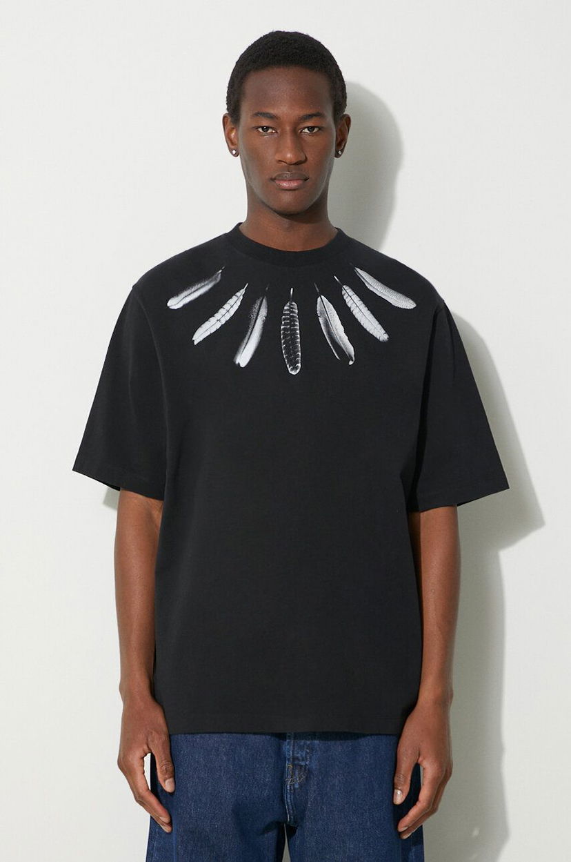 Тениска Marcelo Burlon Collar Feathers Over Print T-shirt Черно | CMAA054S24JER0061001