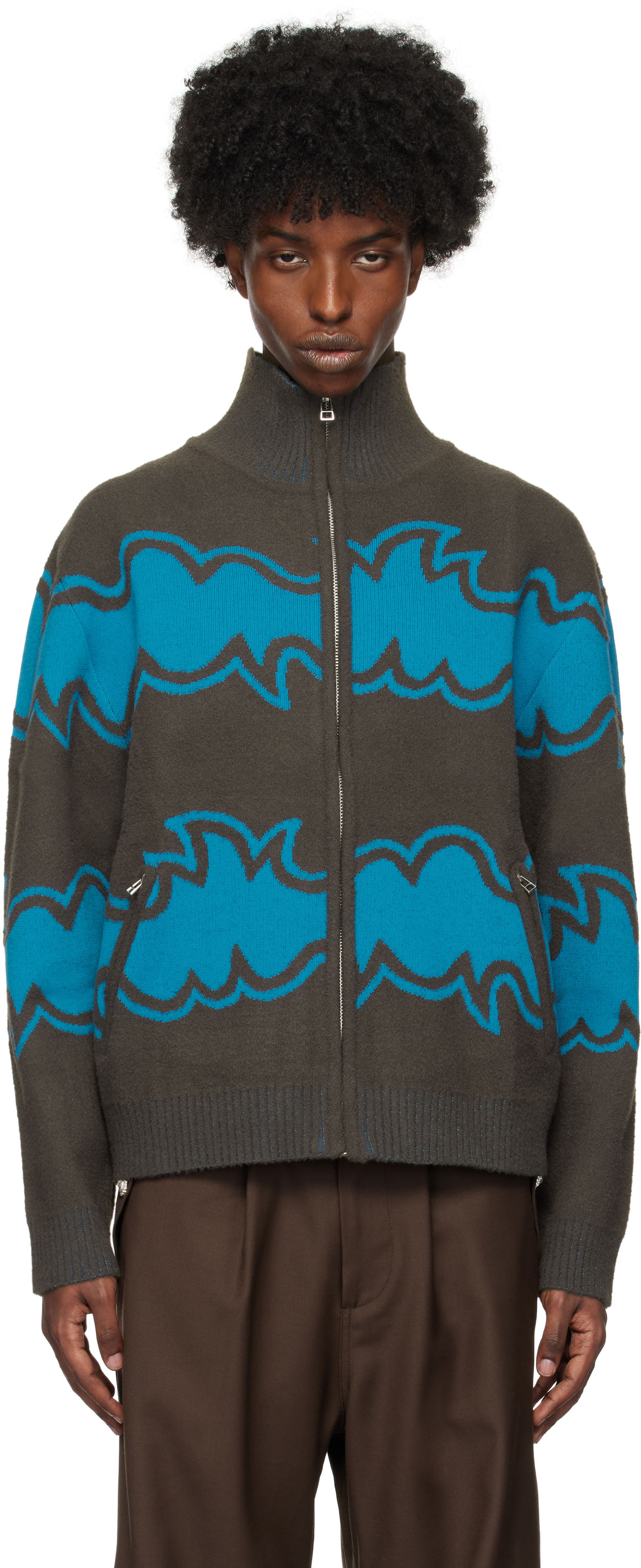 Яке Bluemarble Zipped Jacquard Jacket Кафяво | SW37 KN18B24 BLU, 0