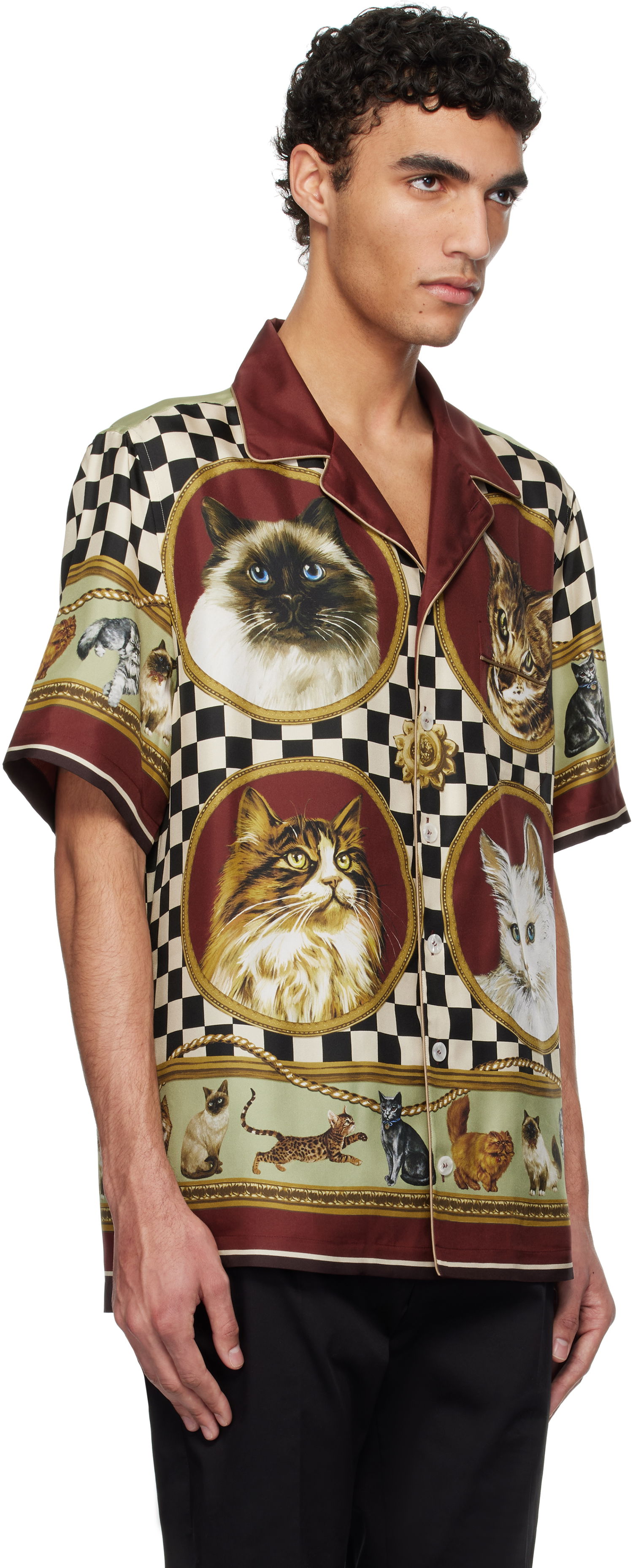 Риза Dolce & Gabbana Dolce&Gabbana Silk Cat Print Shirt Многоцветен | G5LH3THI1VV, 1