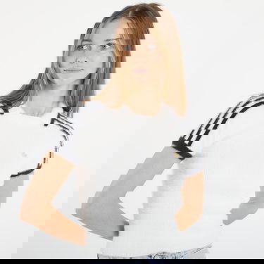 Поло тениска adidas Originals Fluffy Knit Cali Short Sleeve Polo Top Бяло | KE1301, 1