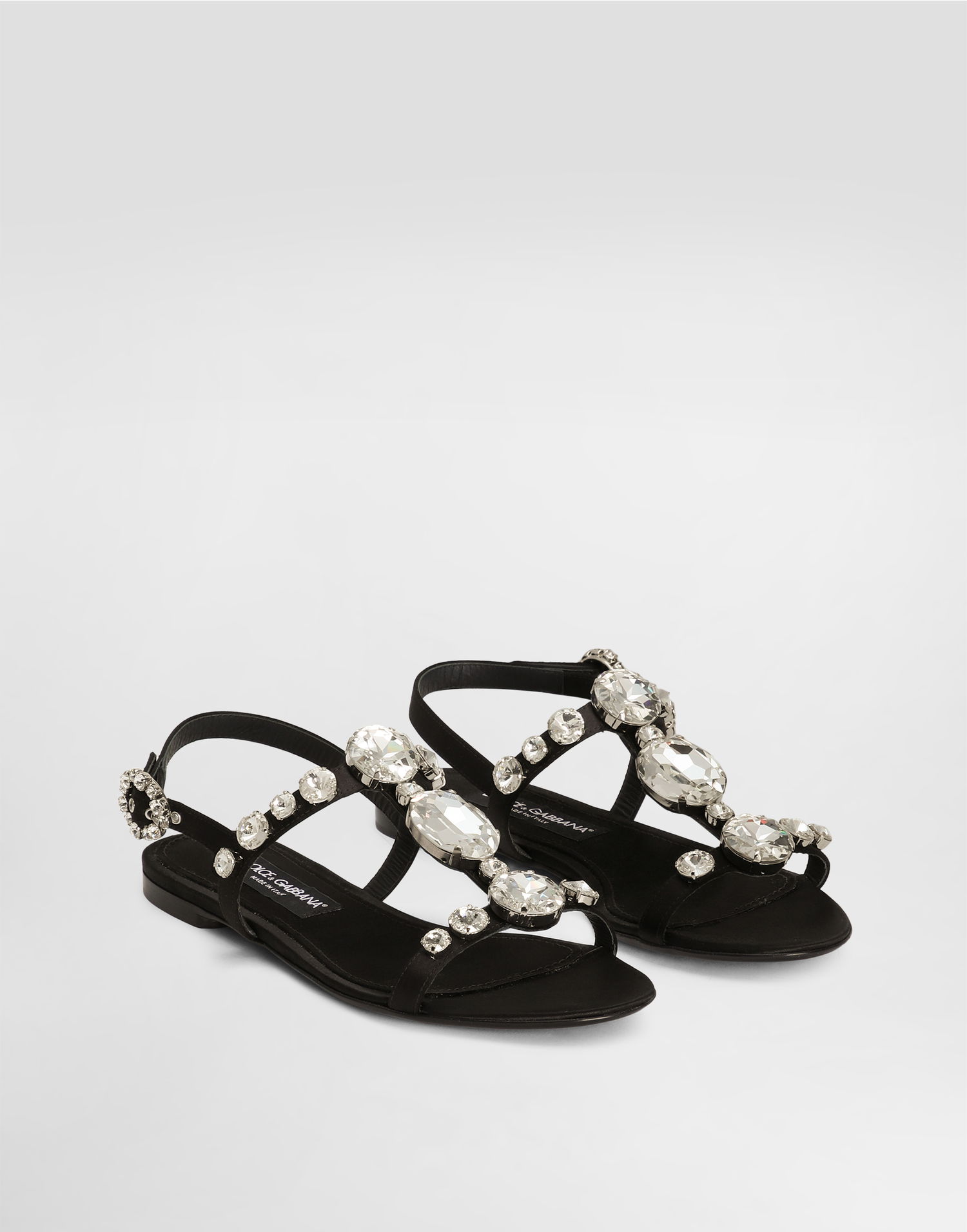 Кецове и обувки Dolce & Gabbana Satin Sandals With Gemstone Embellishment Черно | CQ0601A9T438S488, 1