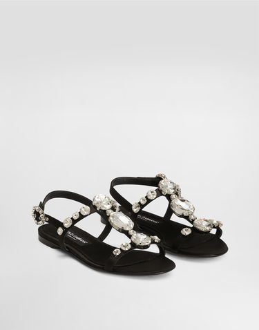 Кецове и обувки Dolce & Gabbana Satin Sandals With Gemstone Embellishment Черно | CQ0601A9T438S488, 1