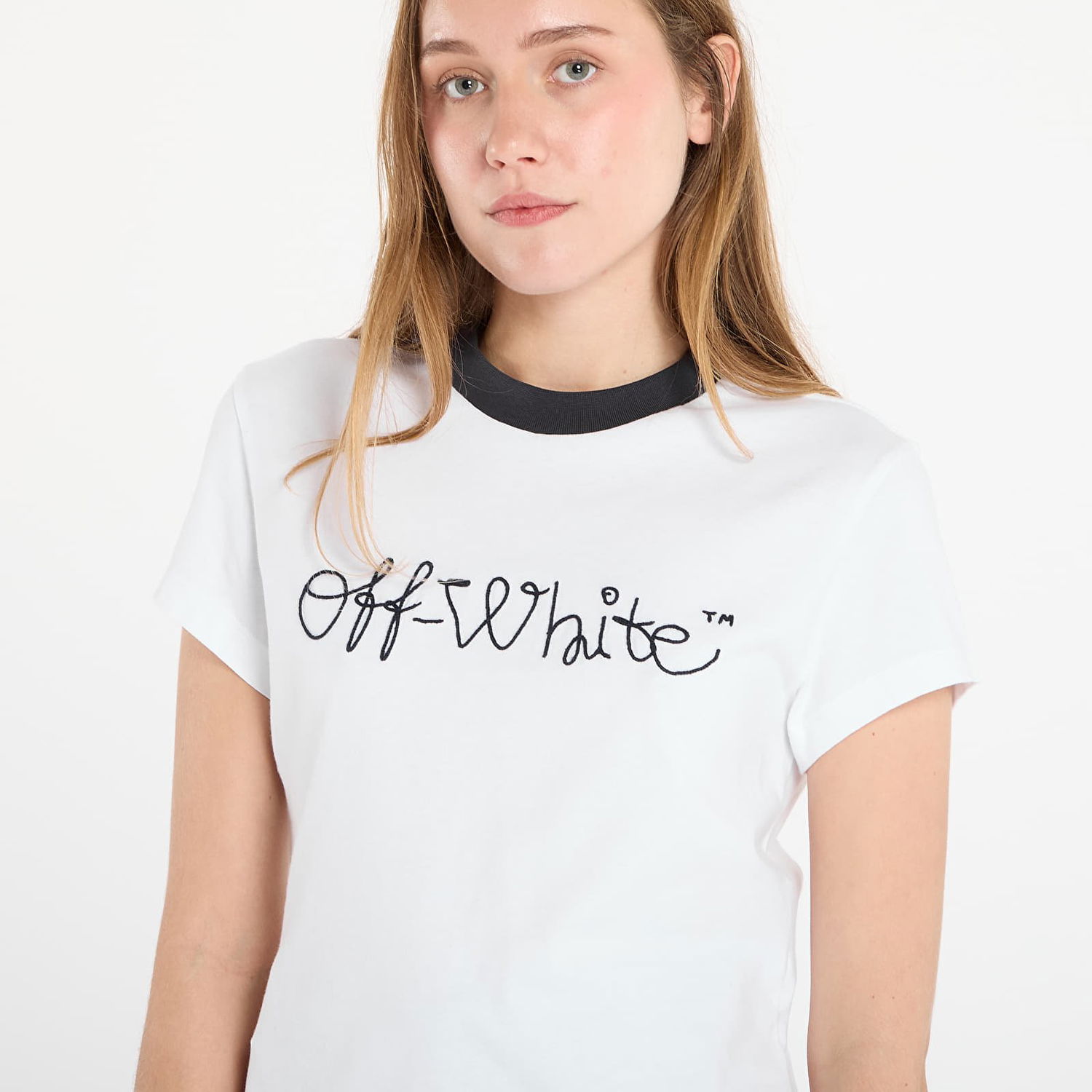 Тениска Off-White Emb Script Logo Fitted T-Shirt Бяло | OWAA112F25JER0010148, 1