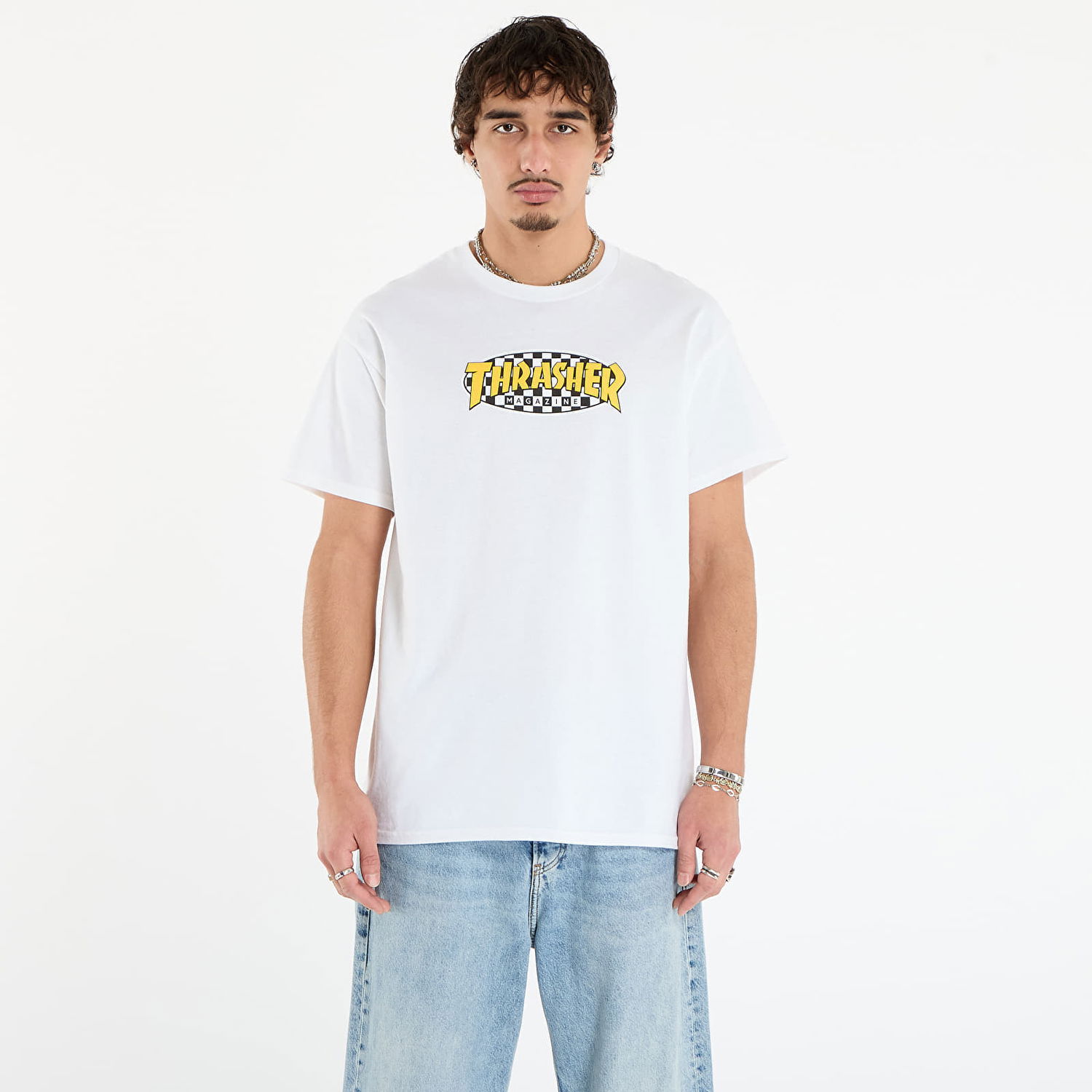 Тениска Thrasher Checkered Oval T-Shirt Бяло | 145760, 0