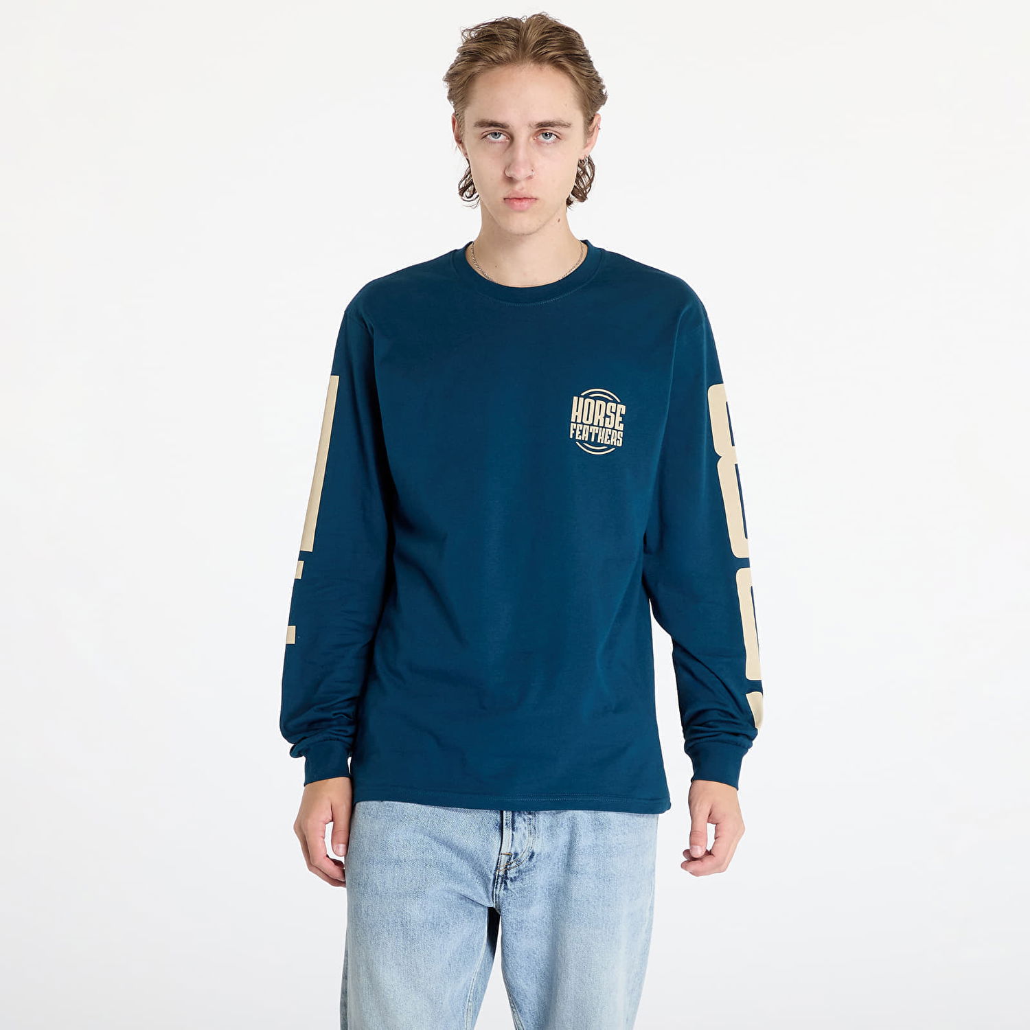 Тениска Horsefeathers T-shirt Tall Typo Long Sleeve T-Shirt Pond S Тъмно синьо | SM1356B, 0