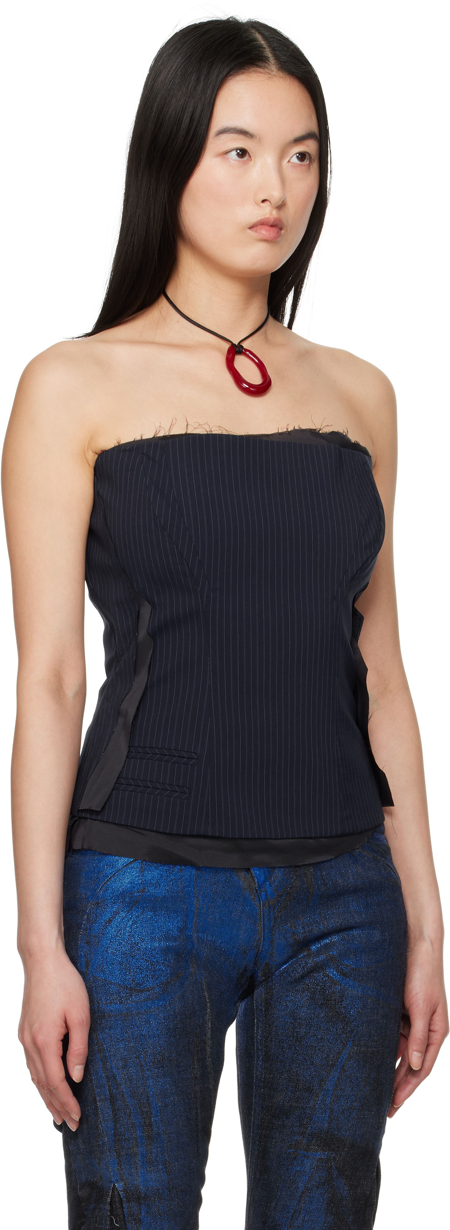 Съкратен топ Ottolinger Ottolinger Pinstripe Corsage Top Черно | 12310302301, 1