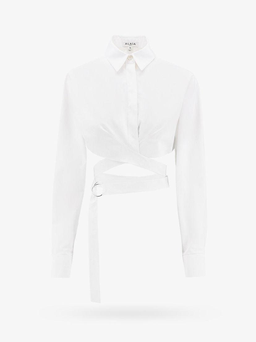 Риза Alaïa Cropped Wrap Shirt Бяло | AA9C09056T611000