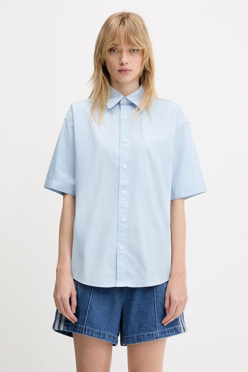 Риза Carhartt WIP Jaxon Short Sleeve Relaxed Fit Shirt with Classic Collar Синьо | I033080.2QBXX