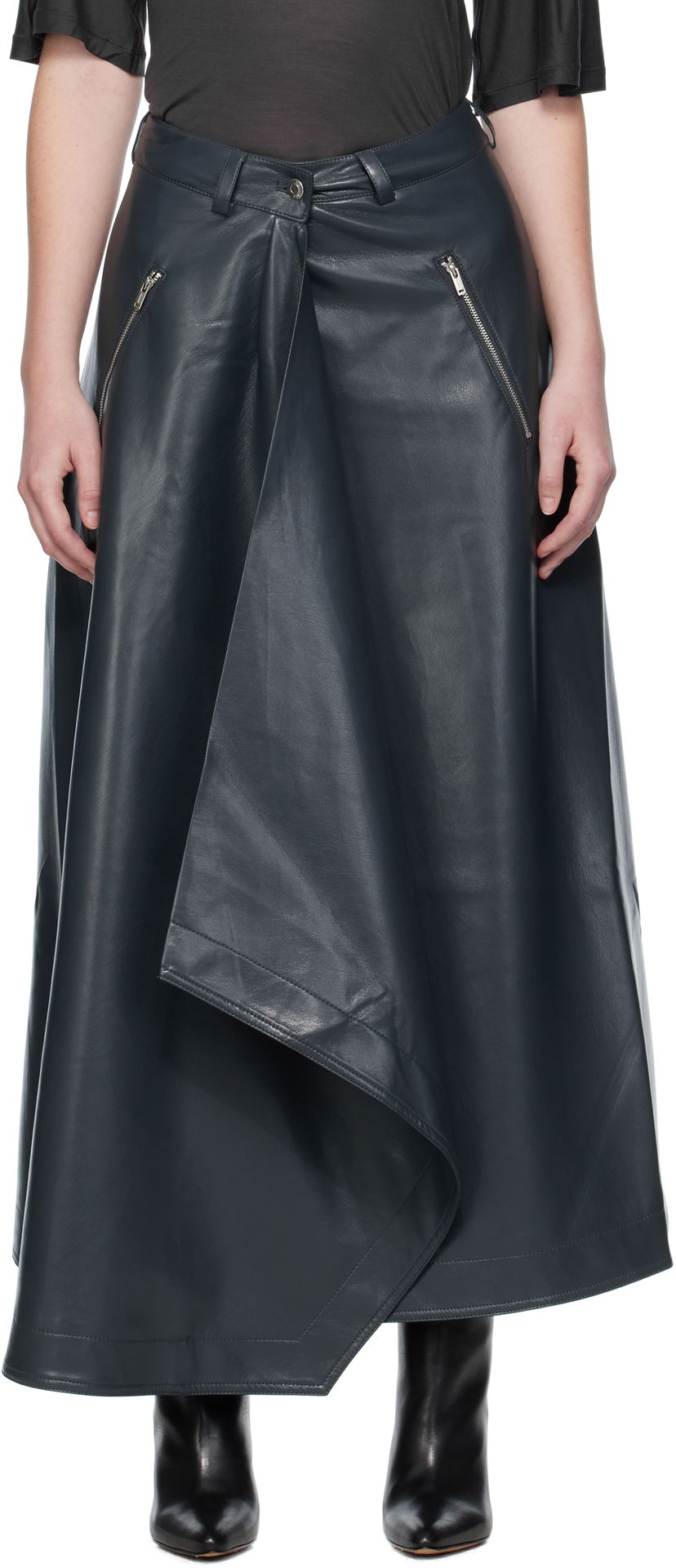 Пола Nanushka Nanushka Neith Draped Vegan Leather Maxi Skirt Тъмно синьо | NW25PFSK01455