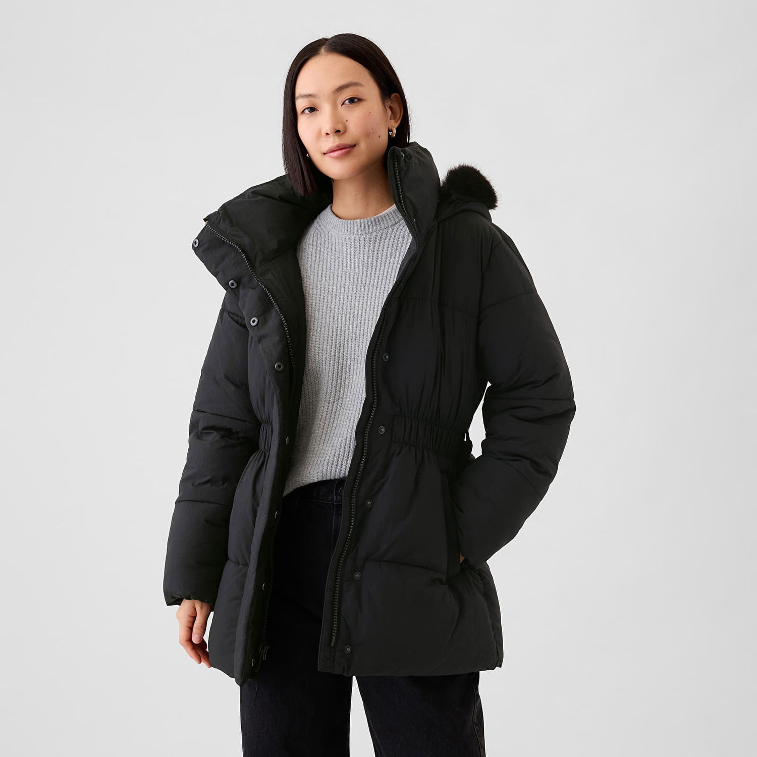 Яке GAP Jacket Puffer Midi Coat Black XS Черно | 520185-01, 0
