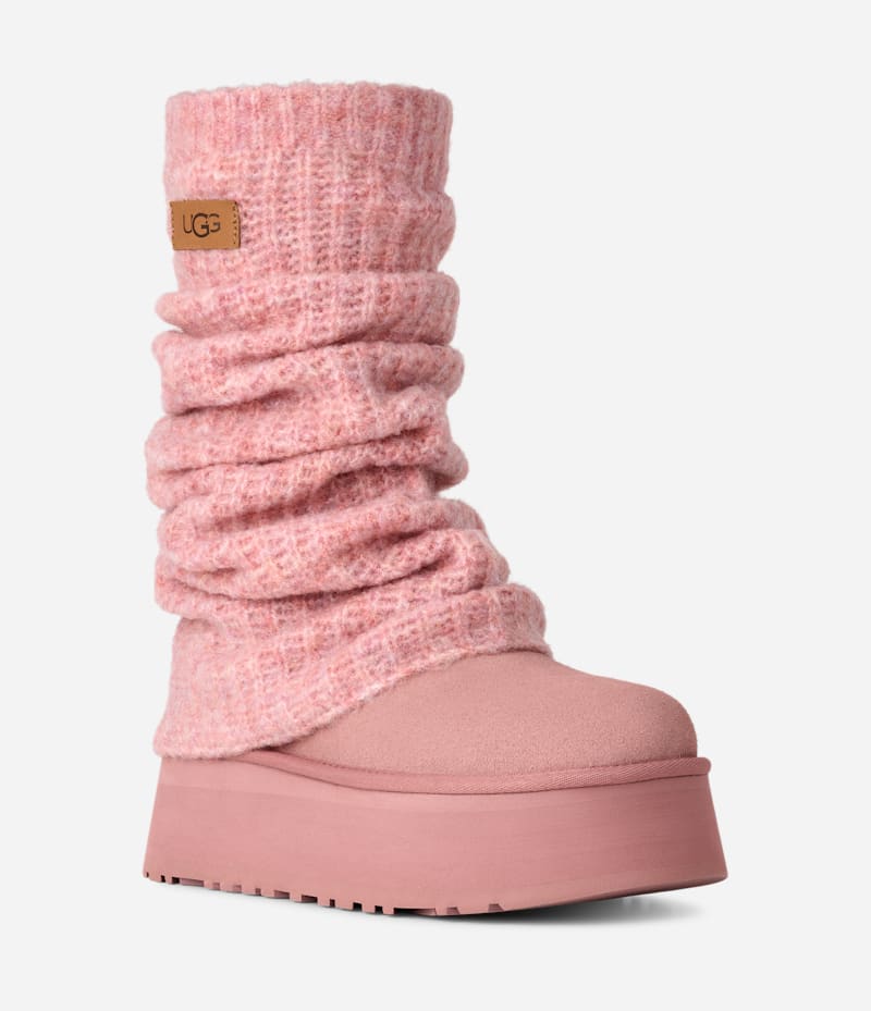 Кецове и обувки UGG Classic Mini Dipper Knitted Legwarmer Boot Розово | 1178990-PDW, 1