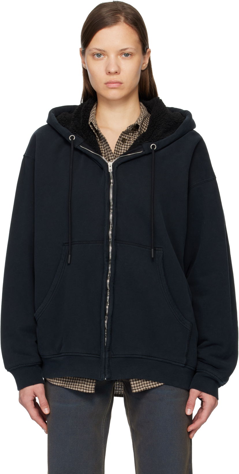 Суитчър Acne Studios Oversized Sherpa-Lined Zipped Hoodie Черно | AI0179-