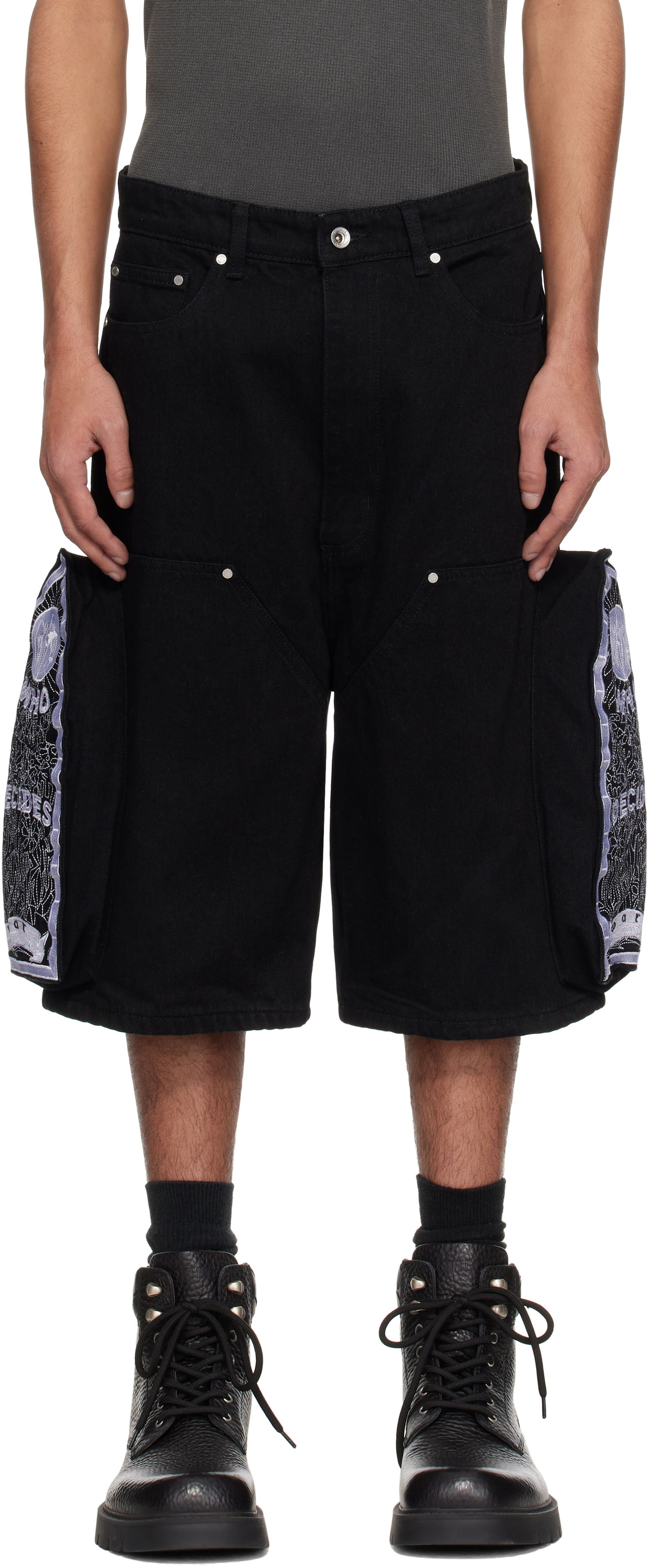 Къси панталони Who Decides War Who Decides War Denim Shorts with Side Embroidery Черно | 1121010002SS25, 0