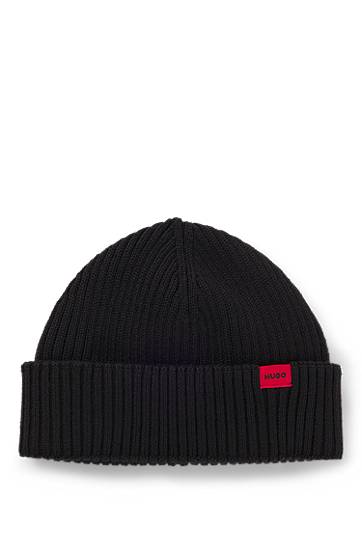 Ribbed wool-blend beanie hat with logo label