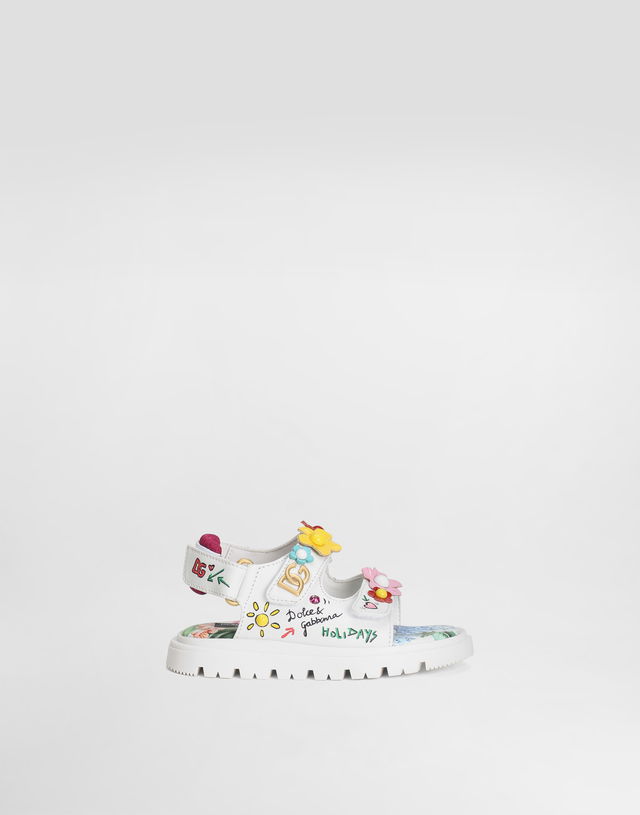Dolce & Gabbana Calfskin Sandals with Flowers and DG Logo