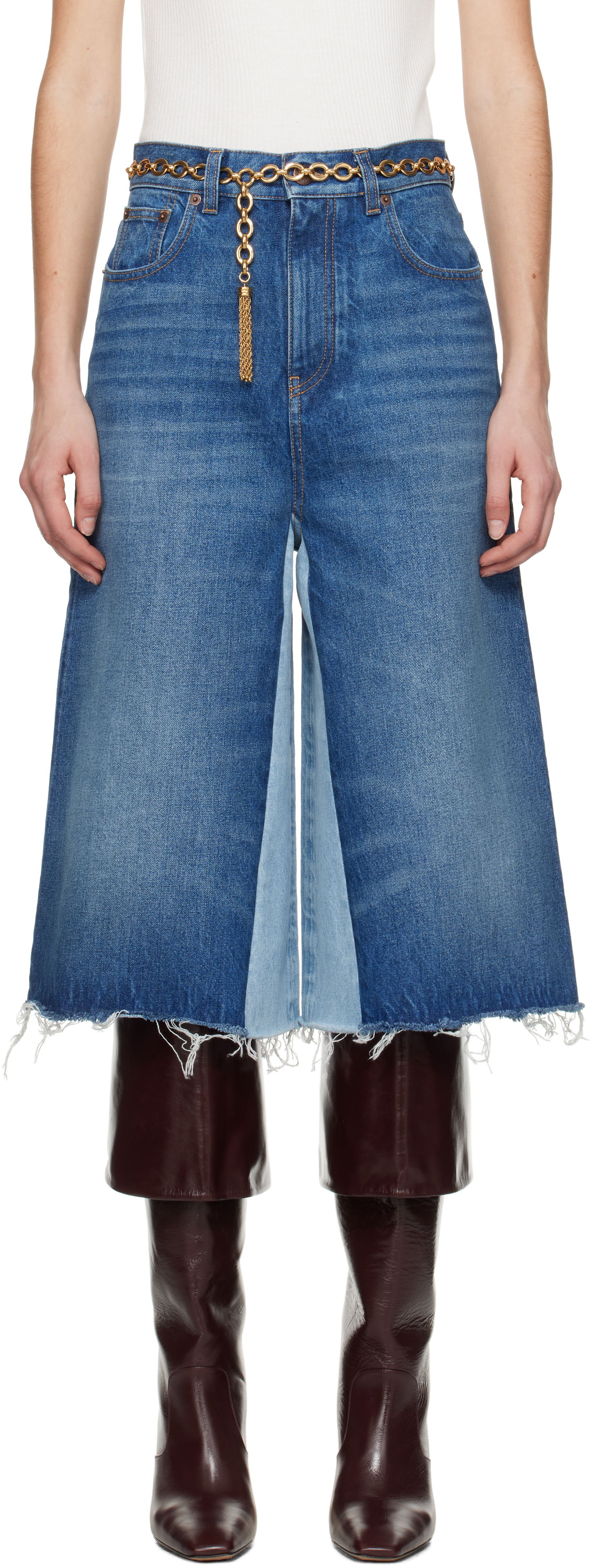Дънки CHLOÉ Chloé Bermuda Patchwork Denim Shorts Синьо | CH25SDS02158, 0
