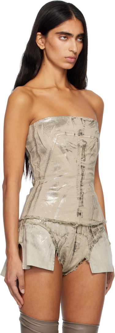 Съкратен топ Rick Owens Rick Owens DRKSHDW Concordians Strapless Metallic Bustier Denim Top Бежово | DS02E7129 SDPF, 1
