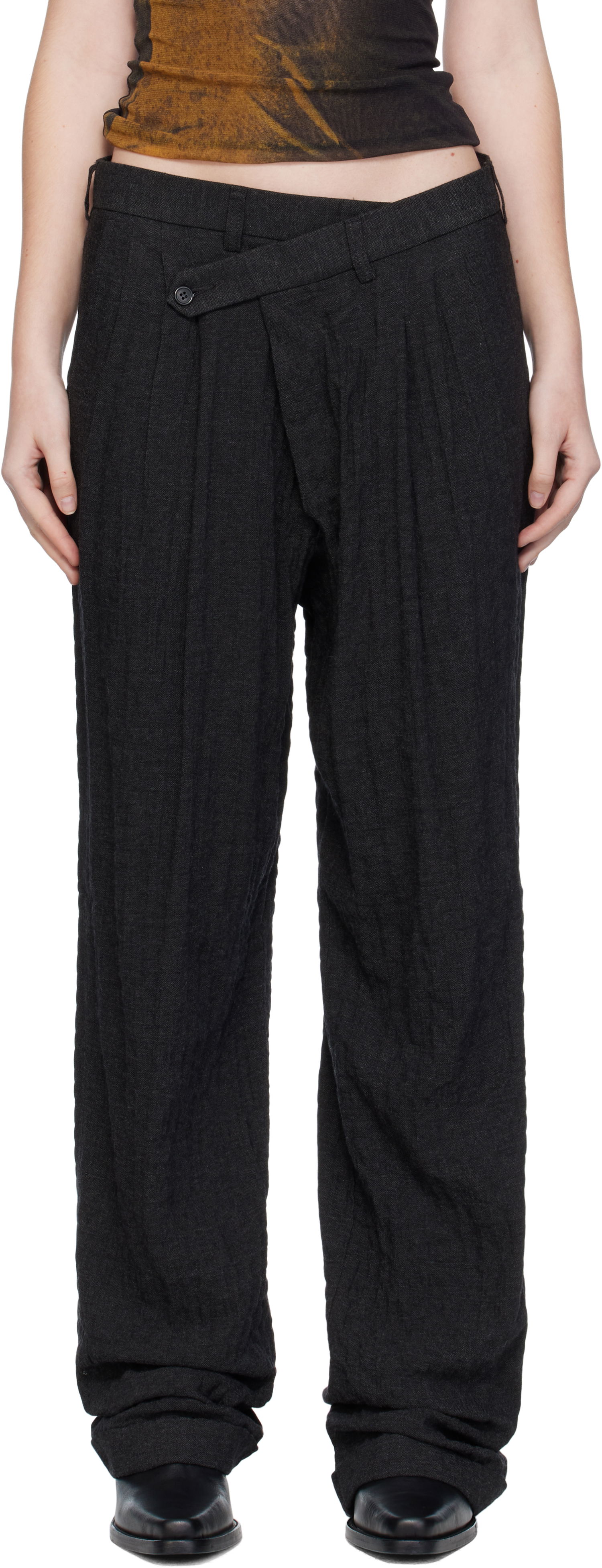 Панталони R13 R13 Tripe Pleat Crossover Trousers Черно | R13W7516-R580A, 0