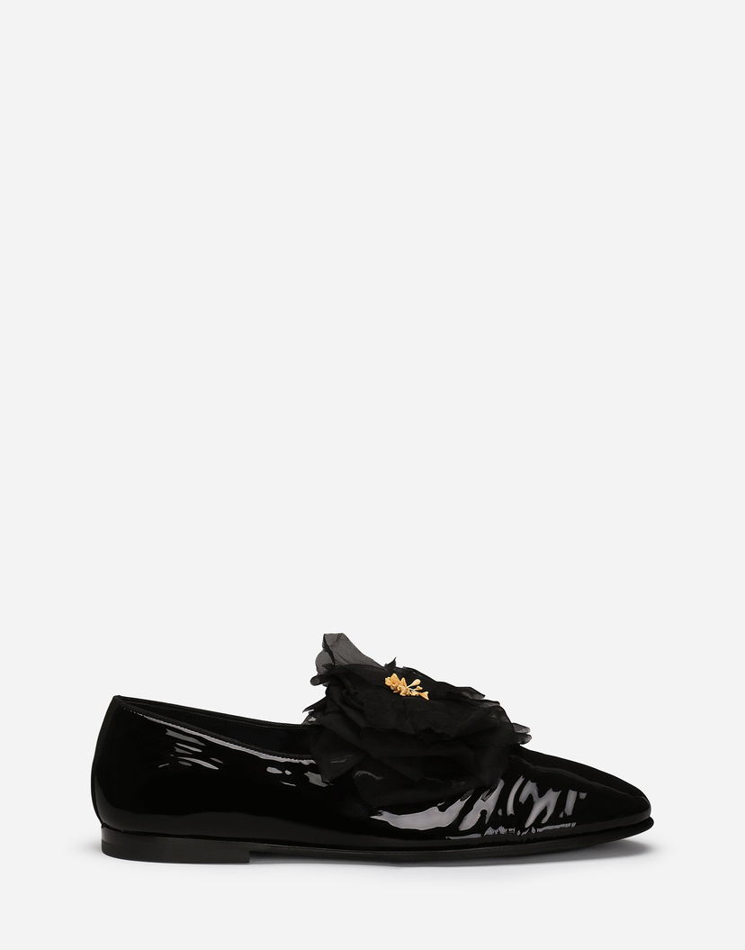 Кецове и обувки Dolce & Gabbana Patent Leather Slippers With Flower Applique Черно | A50645A3G488B956