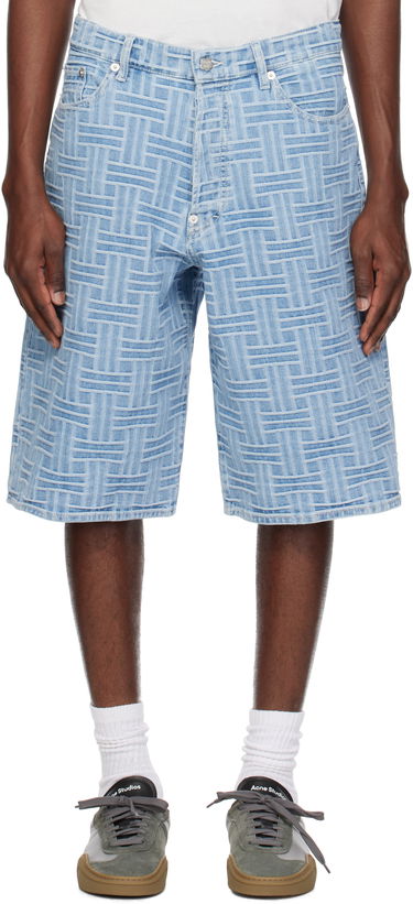 Къси панталони KENZO Kenzo Paris 'KENZO Weave' Straight Denim Shorts Синьо | FF55DS3396J4, 0