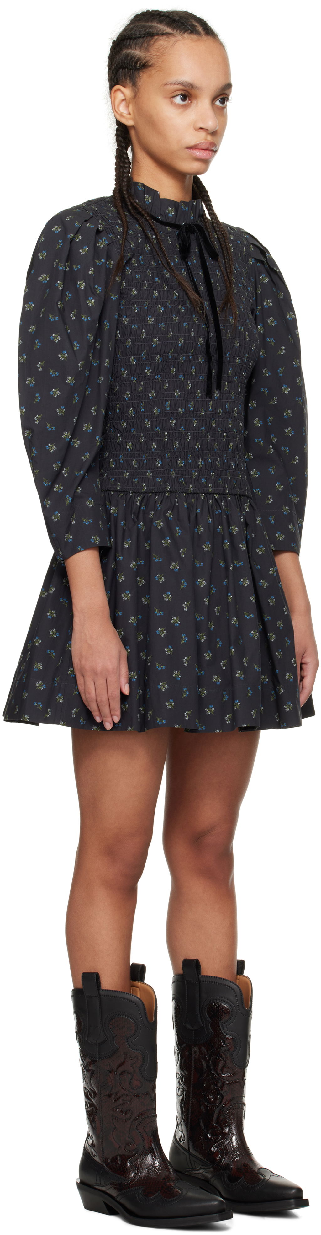 Pокля GANNI Ganni Printed Smock Mini Dress Черно | W0074, 1