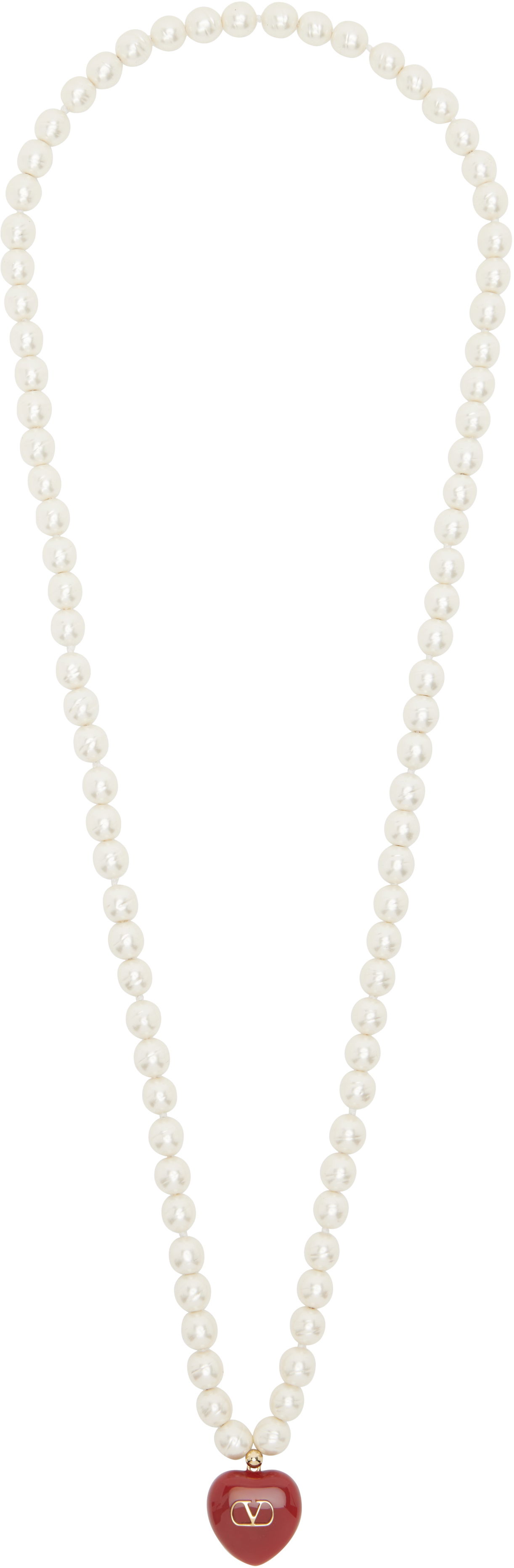Колие Valentino Valentino Garavani Pearl Necklace with Heart Pendant Бяло | 6W2J0Y07LTD, 0