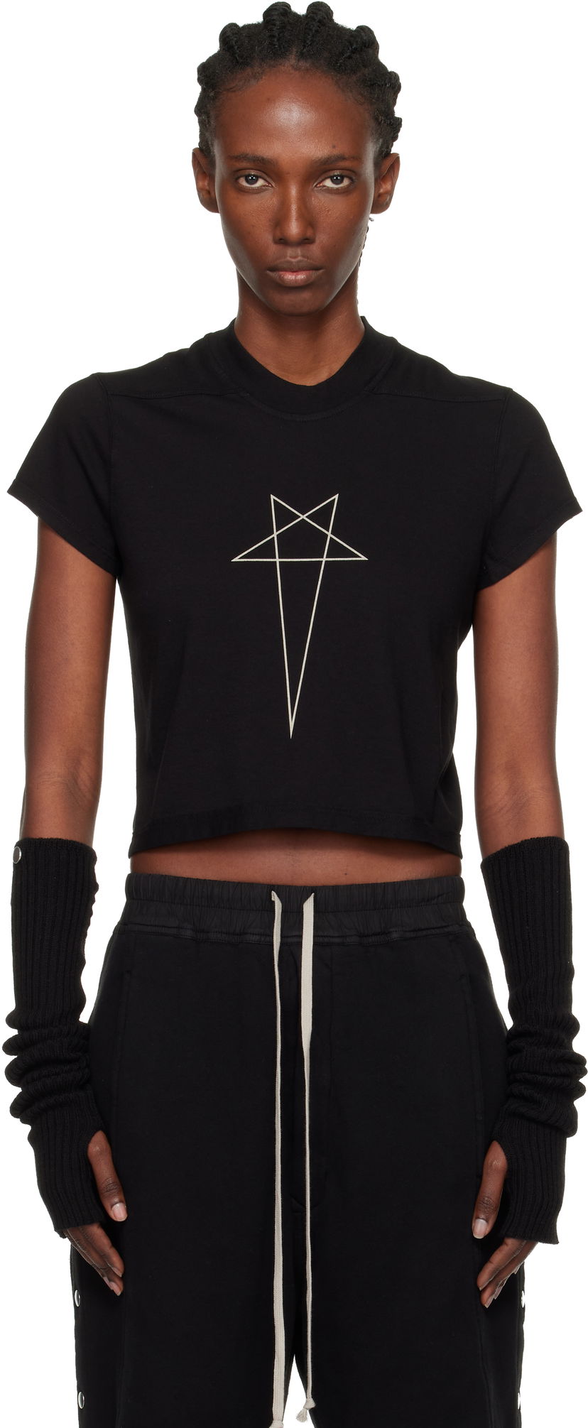 Съкратен топ Rick Owens DRKSHDW Concordians Cropped Small Level T-shirt Черно | DS02E7207 RNEP3