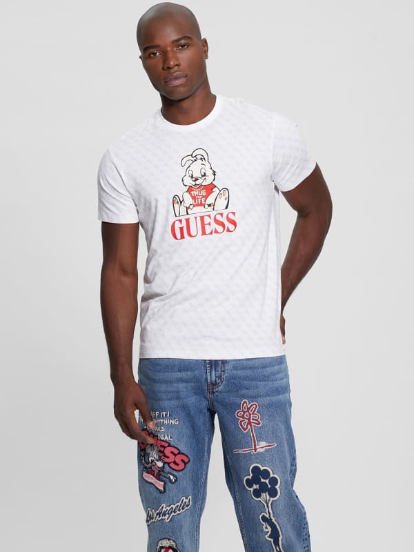 Тениска GUESS Graffiti Print Stretch T-Shirt Бяло | M3BI98JR06K