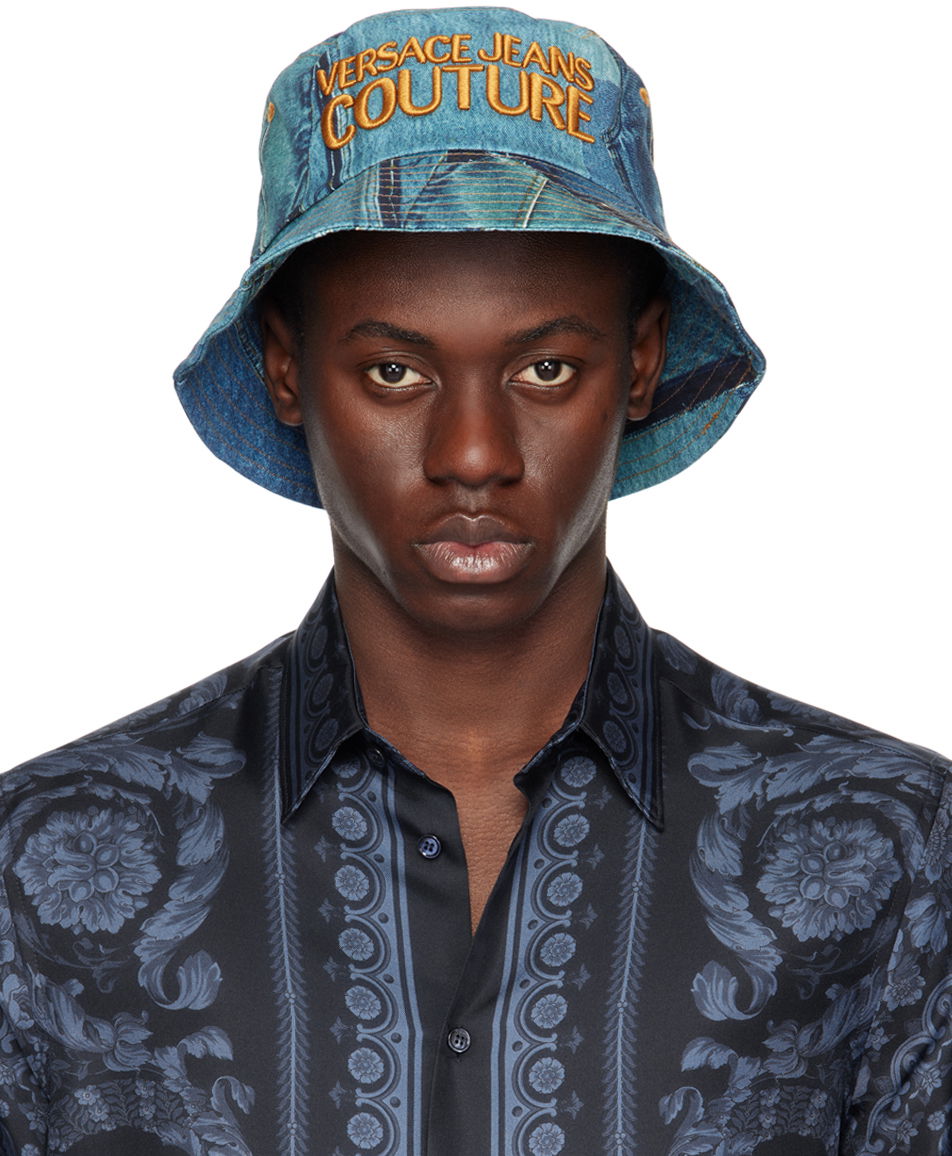 Шапка Versace Couture Blue Patchwork Denim Bucket Hat Синьо | E76GAZK06_EZG266, 0