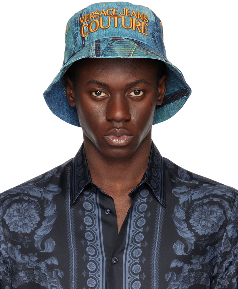 Шапка Versace Couture Blue Patchwork Denim Bucket Hat Синьо | E76GAZK06_EZG266