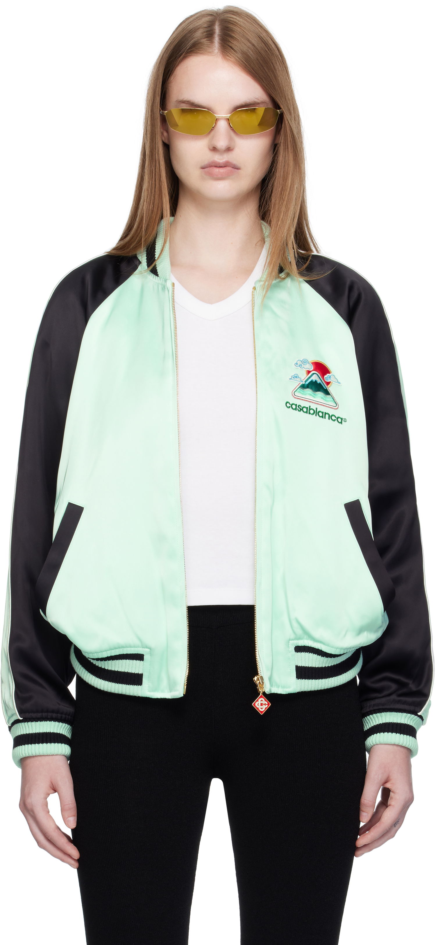 Яке бомбър Casablanca Casablanca Embroidered Satin Bomber Jacket Зелено | WPF25-JK-373-01, 0