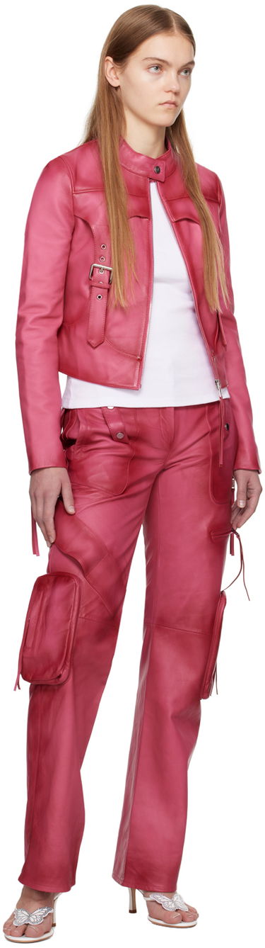Яке Blumarine Blumarine  Leather Biker Jacket Розово | P422L051A, 3