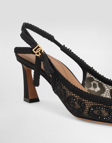 Аксесоари Dolce & Gabbana Dolce & Gabbana Leopard-Design Lace Slingbacks with Rhinestones Черно | CG0852A9S2680999, 3