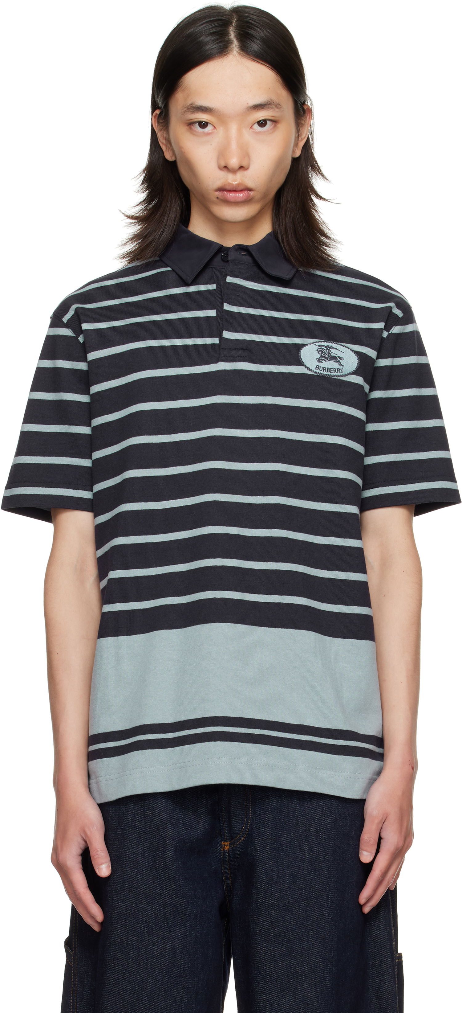 Поло тениска Burberry Burberry Index Stripe Polo Черно | 8110595, 0