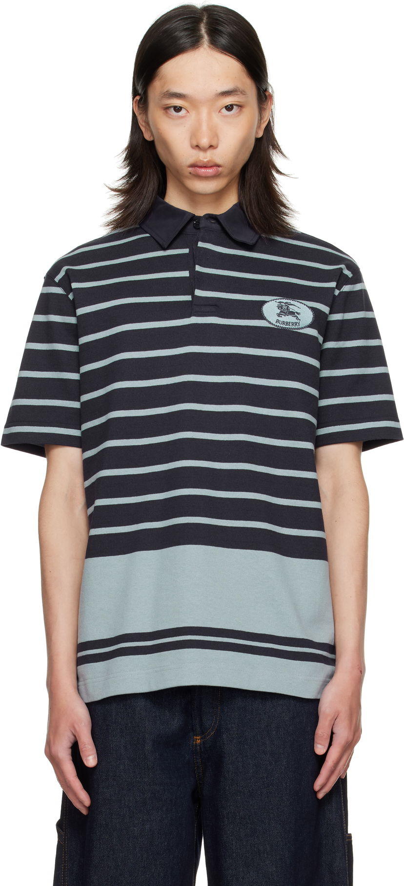 Поло тениска Burberry Burberry Index Stripe Polo Черно | 8110595