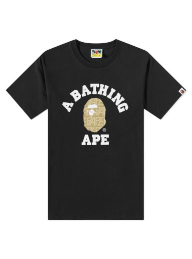 Тениска BAPE Logo Monogram College T-Shirt Black/Beige Черно | 001TEJ301024M-BLKBGE