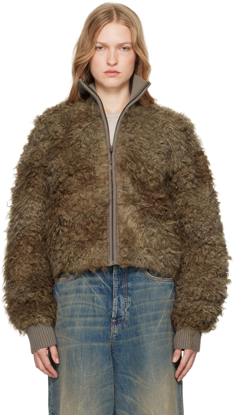 Яке бомбър Acne Studios Cropped Faux-Fur Jacket Кафяво | A90611-