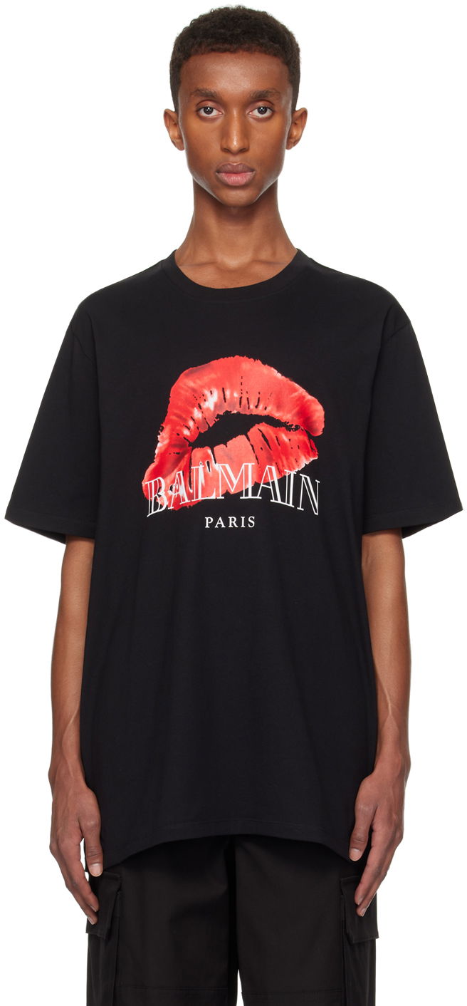 Тениска Balmain Relaxed Kiss Print T-Shirt Черно | DH0EG010GE10