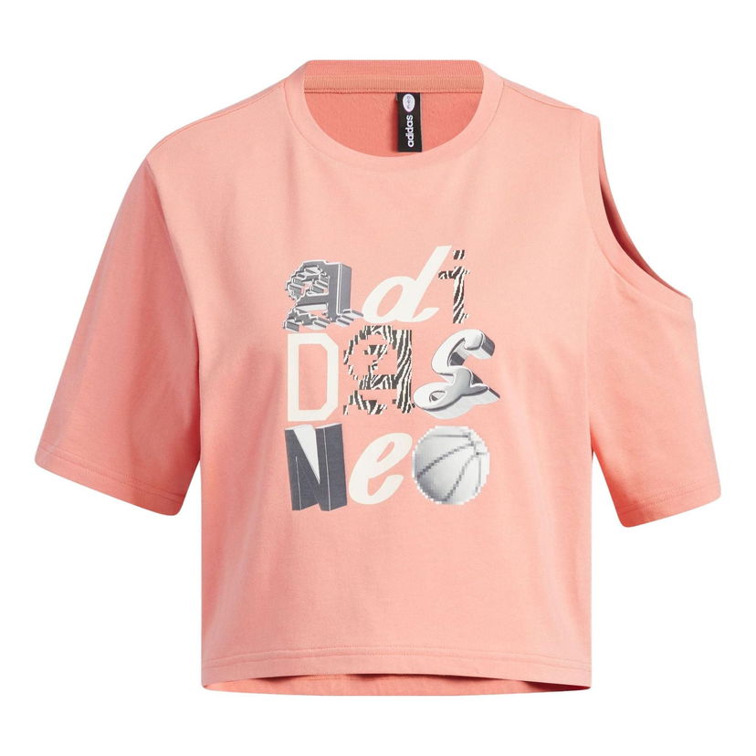 Съкратен топ adidas Originals Neo Graphic Cold Shoulder T-Shirt Розово | IK7671