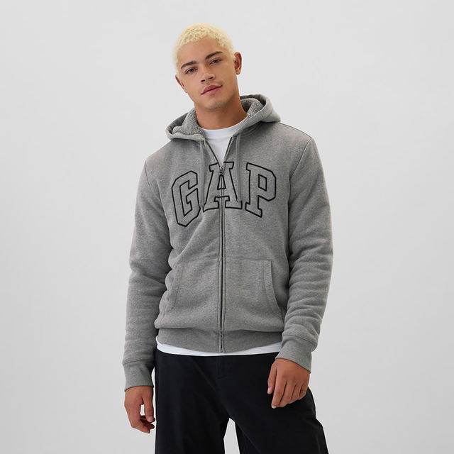 Logo Fullzip Sherpa Hoodie Grey Heather