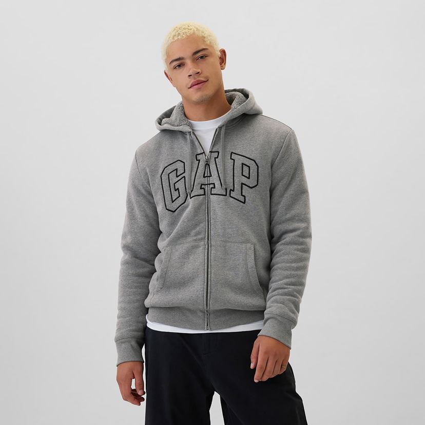 Суитчър GAP Logo Fullzip Sherpa Hoodie Grey Heather Сиво | 498248-01