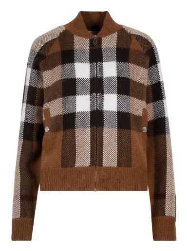 Яке бомбър Burberry Intarsia Check Bomber Jacket Кафяво | 8048445