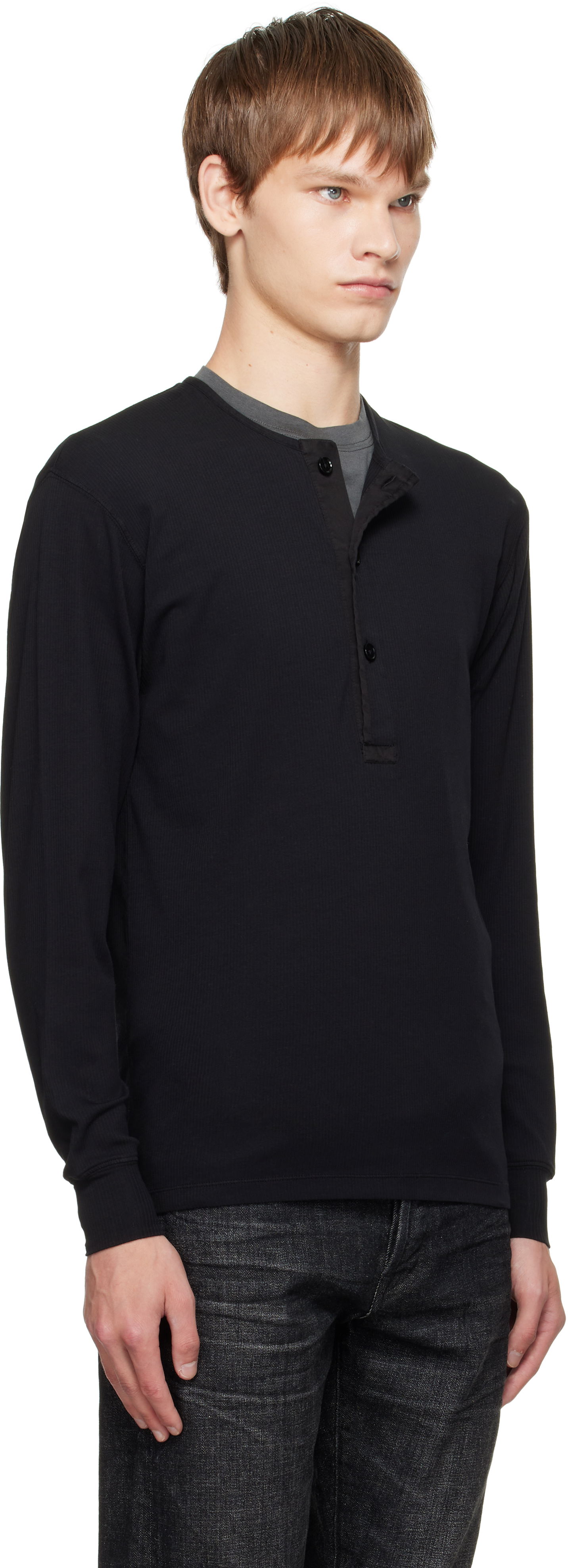 Пуловер Tom Ford TOM FORD Stretch Rib Henley Черно | JHL019-JMC067, 1