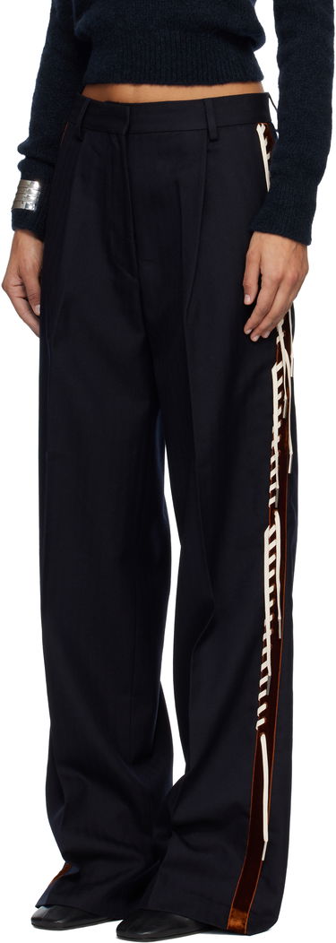 Панталони Dries Van Noten Dries Van Noten Embellished Tuxedo Trousers with Velvet Side Stripe and Lace-Up Detail Тъмно синьо | 252-010960-2193, 3