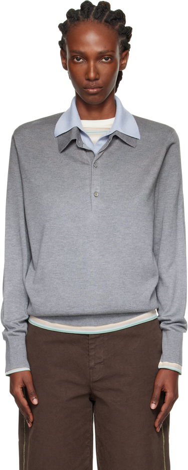 Поло тениска Acne Studios Acne Studios Layered Silk Polo Сиво | A60591-, 0